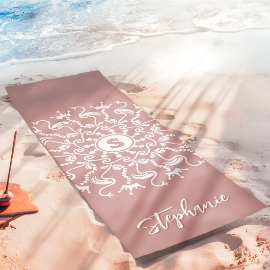 Tapis De Yoga Flamant rose Pearl Mandala Monogram Dusty Mauve Be