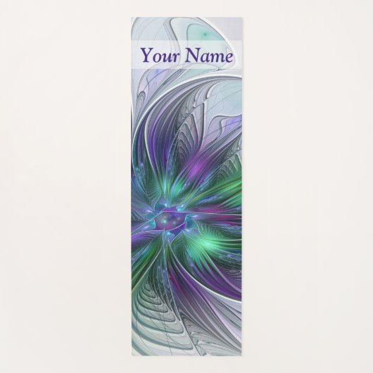 Tapis De Yoga Fleur Abstraite Moderne Fractale Violette Verte No (Devant)