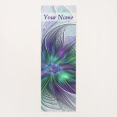 Tapis De Yoga Fleur Abstraite Moderne Fractale Violette Verte No (Dos)