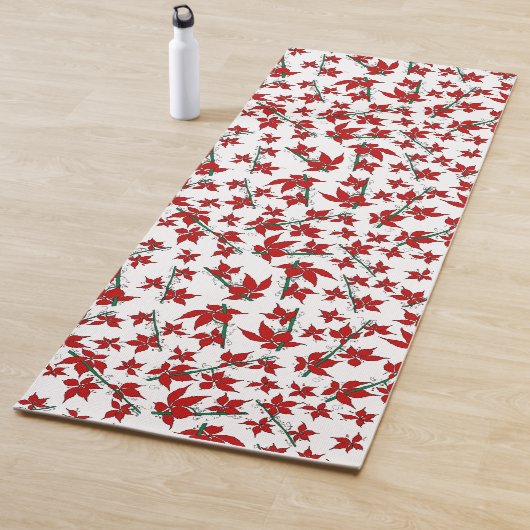 Tapis De Yoga Fleur botanique rouge de Noël (En situation)