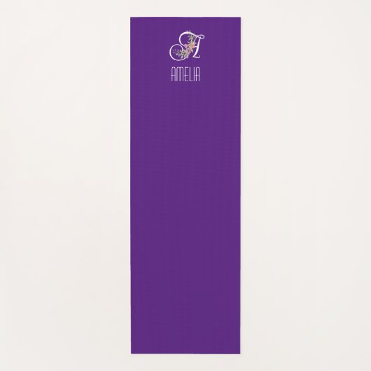 Tapis De Yoga Fleur d'aquarelle initiale de monogramme violet (Devant)