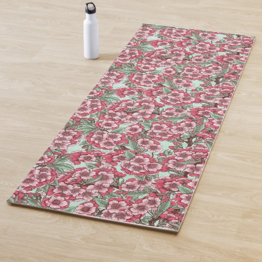 Tapis De Yoga Fleur de cerisier rose et menthe (En situation)