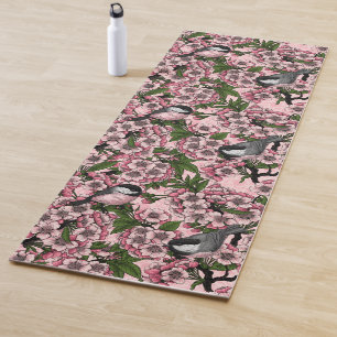 Tapis De Yoga Fleur de cerisiers et poulets roses