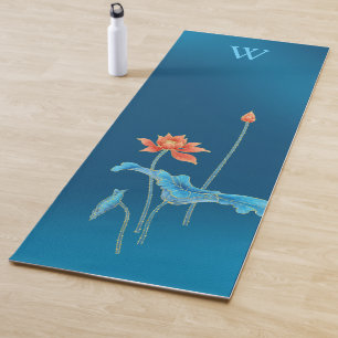 Tapis De Yoga Fleur de Lotus Bleu Personnalisé Monogramme Yoga M