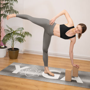 Tapis De Yoga Fleur de lotus gris argenté moderne en métal bross