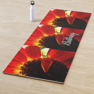 Tapis De Yoga Fleur de marguerite rouge monogramme nom script bo
