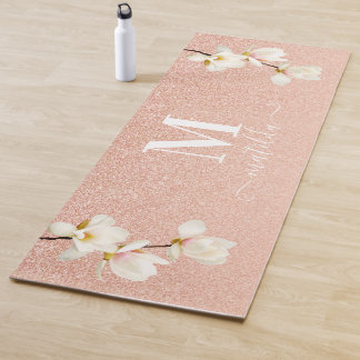 Tapis De Yoga Fleur de parties scintillant de tourbe rose magnol