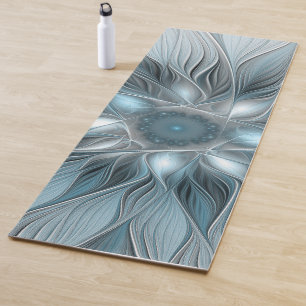 Tapis De Yoga Fleur joyeuse abstraite fleur bleue grise fractale