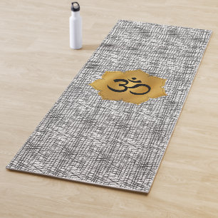 Tapis De Yoga Fleur Lotus or et noir avec symbole Ohm