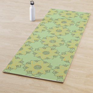 Tapis De Yoga Fleur Mandala Vert & Jaune