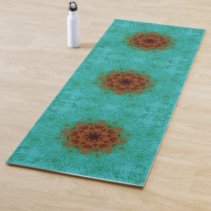 Tapis De Yoga Fleur Mandala Zen Peacock Green Cuivre Brown