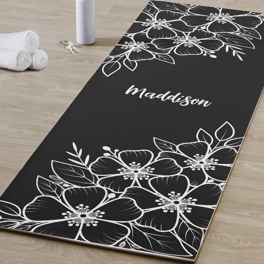 Tapis De Yoga Fleur noire personnalisée
