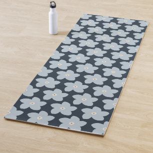 Tapis De Yoga Fleur Rétro Bleu Clair Et Navy