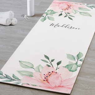 Tapis de yoga fleur rose personnalisé