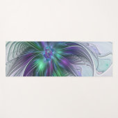 Tapis De Yoga Fleur vert violet Art Abstrait moderne Fractal (Devant (Horizontal))