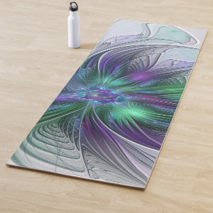 Tapis De Yoga Fleur verte abstraite moderne fractale violette