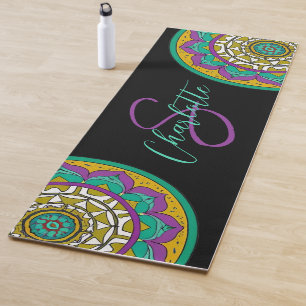 Tapis De Yoga Fleur violette et verte Mandala Monogram Yoga Mat