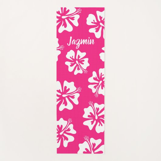 Tapis de yoga fleuri à fleurs Hibiscus rose person (Devant)