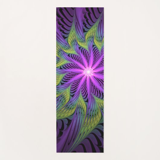 Tapis De Yoga Fleuron vert violet Art Abstrait fractal moderne (Devant)