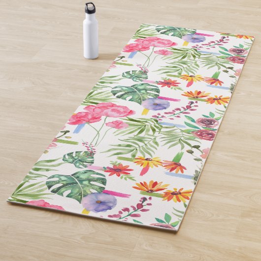 Tapis De Yoga Fleurs aquarelles colorées (En situation)