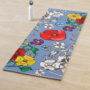 Tapis De Yoga fleurs au coquelicot