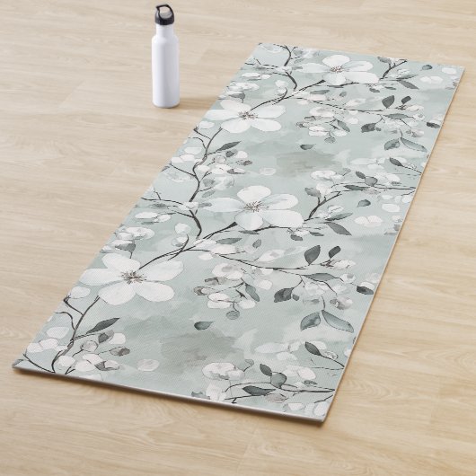 Tapis De Yoga Fleurs Blanches Bleues (En situation)