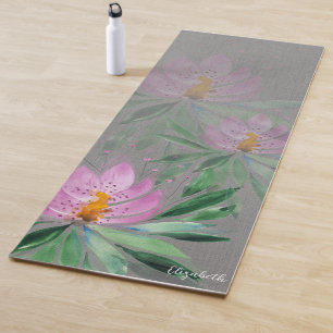 Tapis De Yoga Fleurs Bloom Violet Aquarelle Monogramme