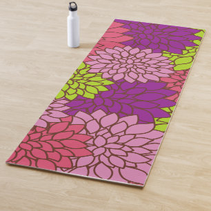 Tapis De Yoga Fleurs Dahlia, Fleurs Colorées, Motif Floral