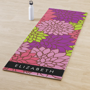 Tapis De Yoga Fleurs Dahlia, Fleurs Colorées, Votre Nom