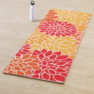 Tapis De Yoga Fleurs Dahlia, Motif De Fleurs, Dahlia Orange