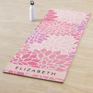 Tapis De Yoga Fleurs Dahlia Roses, Motif De Fleurs, Votre Nom
