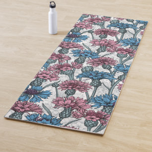 Tapis De Yoga Fleurs de maïs roses et bleues, fleurs sauvages su