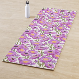 Tapis De Yoga Fleurs de Marguerites en Papier Violet Floraisons