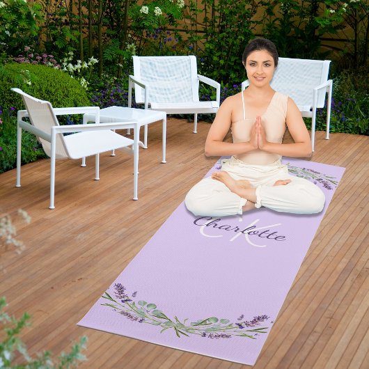 Tapis De Yoga fleurs de violette lavande nom monogramme initiale