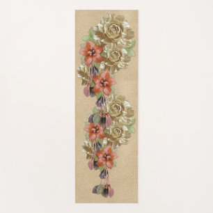 Tapis De Yoga Fleurs en cuir sur daim crème