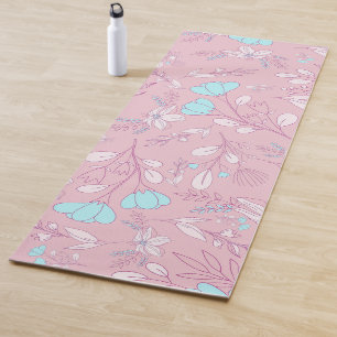 Tapis De Yoga Fleurs et Feuilles élégants sur Arrière - plan ros