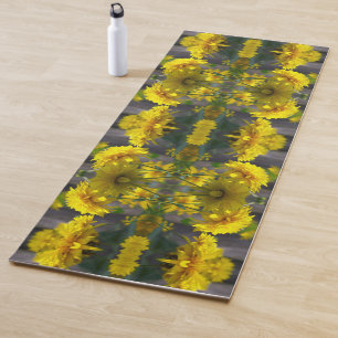 Tapis De Yoga Fleurs Jaunes Au Soleil Abstrait