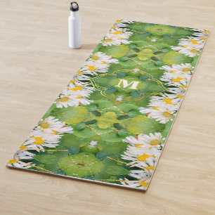 Tapis De Yoga Fleurs marguerites blanches sur Feuilles verts en