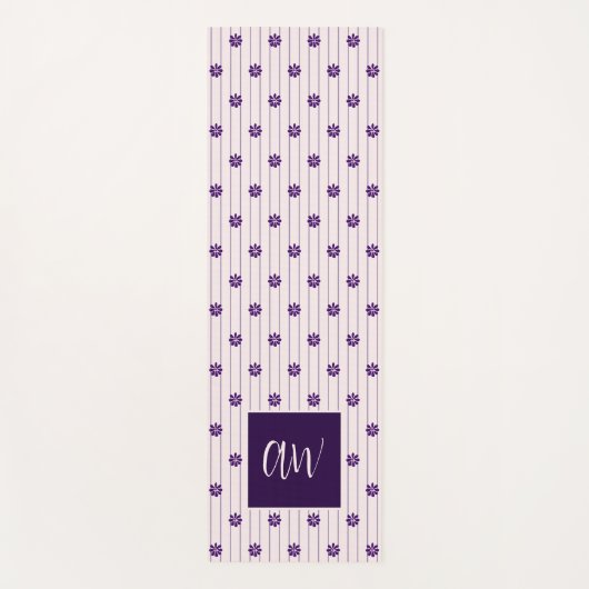 Tapis De Yoga Fleurs Monogrammes Chic De Script Violet Broussail (Devant)
