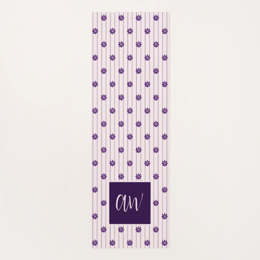 Tapis De Yoga Fleurs Monogrammes Chic De Script Violet Broussail (Dos)
