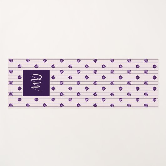 Tapis De Yoga Fleurs Monogrammes Chic De Script Violet Broussail (Devant (Horizontal))