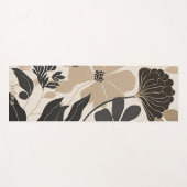 Tapis De Yoga Fleurs neutres Boho Noir et Beige (Devant (Horizontal))
