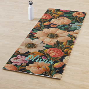 Tapis De Yoga Fleurs orange rétro tulipes turquoises maman margu