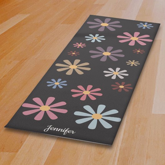 Tapis De Yoga Fleurs Pastel Noir