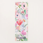 Tapis De Yoga Fleurs pastel rose aquarelle avec nom (Dos)