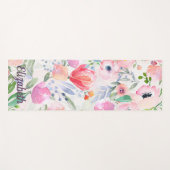 Tapis De Yoga Fleurs pastel rose nom aquarellé (Devant (Horizontal))