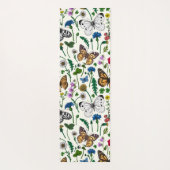 Tapis De Yoga Fleurs sauvages et papillons sur blanc (Dos)