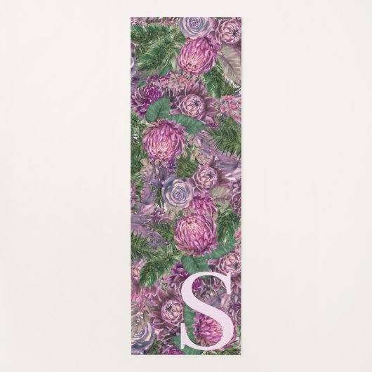 Tapis De Yoga Fleurs violettes avec Monogramme (Devant)
