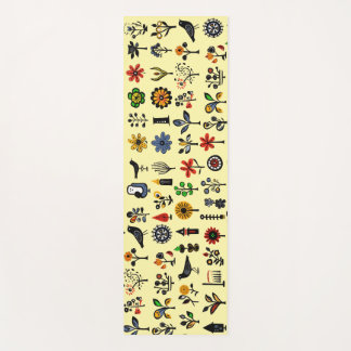 Tapis De Yoga Floral folk coloré et oiseaux