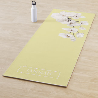 Tapis De Yoga Floral Lemon Jaune Orchidées Blanches Nom Exercice